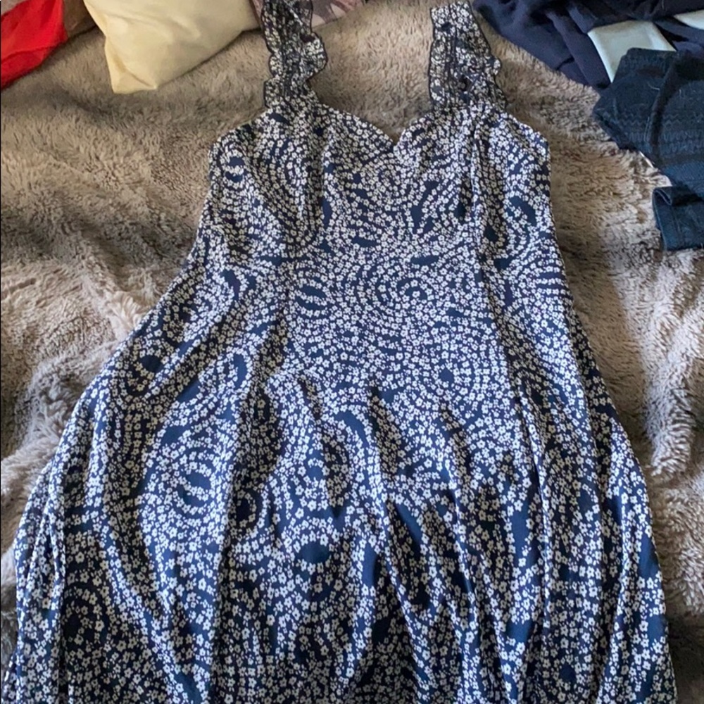 Navy Blue and White Floral Dress